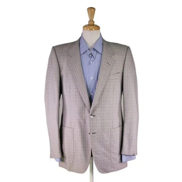 Ermenegildo Zegna Vintage Gray Checkered Patch Pocket 2-Btn Sportcoat Blazer 40R